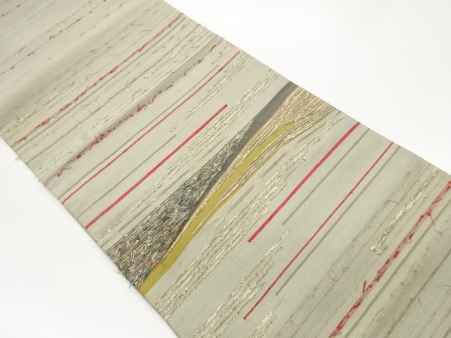 JAPANESE HIRAKI NAGOYA OBI / HIGE TSUMUGI / WOVEN ABSTRACT STRIPE